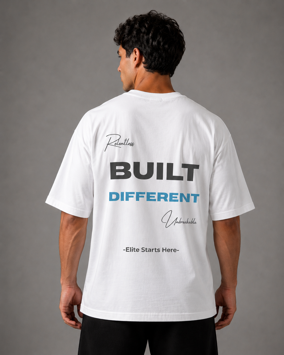 E1P Built Different Tee White - Detail View